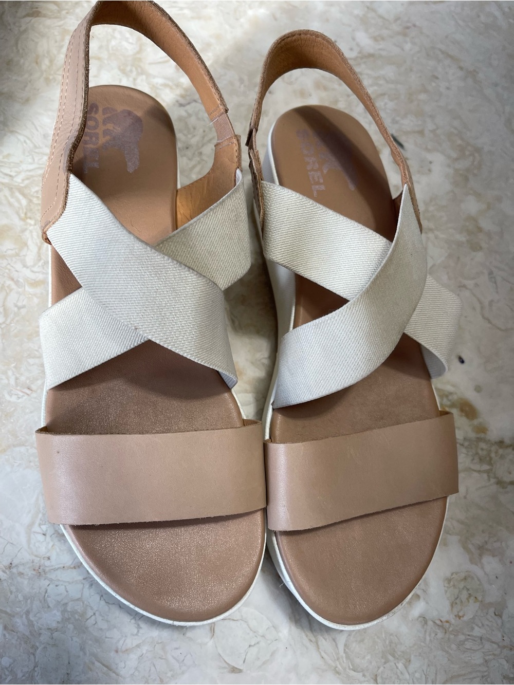 Sorel Cameron Slingback Platform Wedge Criss Cross Neutrao Sandals sz 10